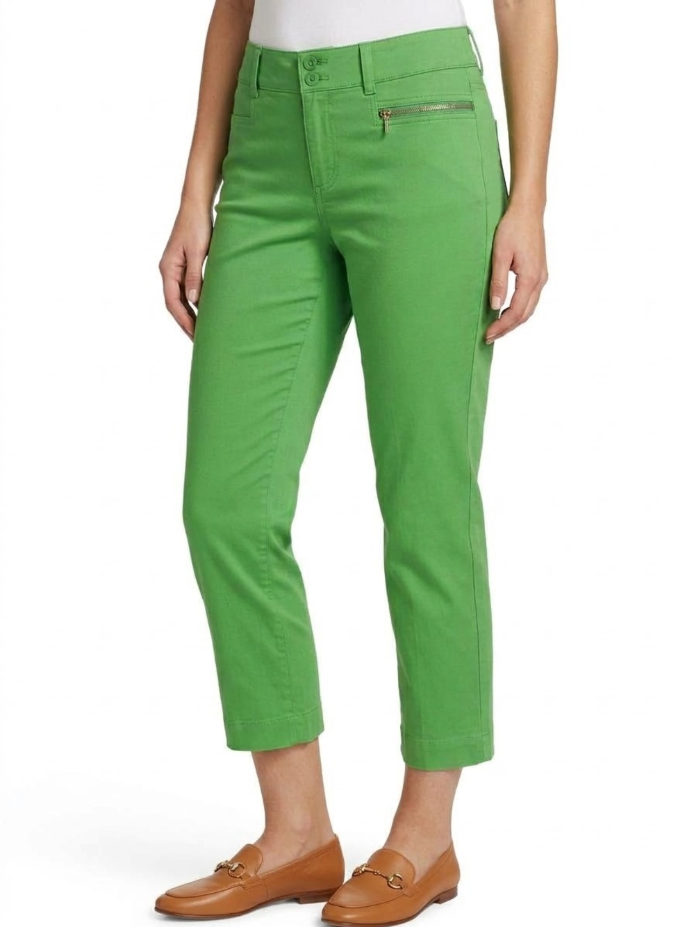 LAUREN Ralph Lauren Women Petite 10P Green Capri Pants Gold Zipper Accent